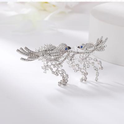 China 925 Silver Designer Brooches Famous Silver Zircon Woodpecker Brooch For Women for sale