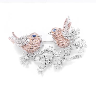 China Animal Brooch Pin Mandarin Ducks Shiny Color CZ Silver DIY Accessories Couple Birds Brooch Animal for sale