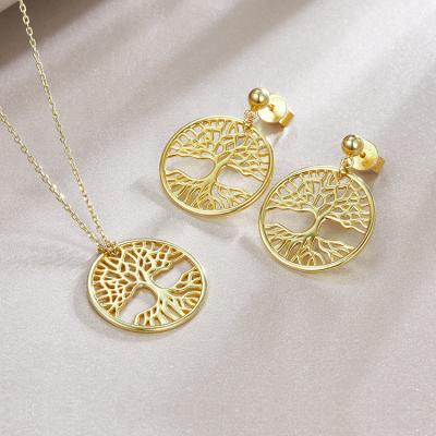 China TRENDY Fashion Jewelry Set Delicate 925 Silver Gold Plated Necklace Earrings Women Jewelry Set for sale