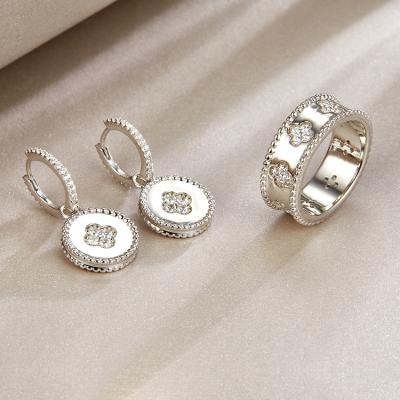 China TRENDY Classic Fashion Sterling Silver Ring Earrings Set Maiden Set Jewelry Set With Zircon Flower Ring Earrings for sale