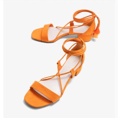 China Ladies / Women Top Quality Suede Leather Women Block Low Heel Lace Up Dongguan Sandals for sale