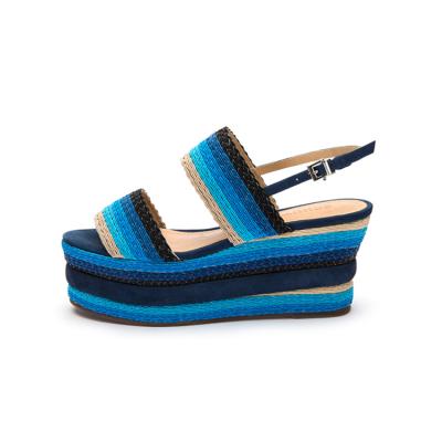 China New Wedge Sandal Design Rainbow Color Woven Platform Wedges Women Sandals for sale