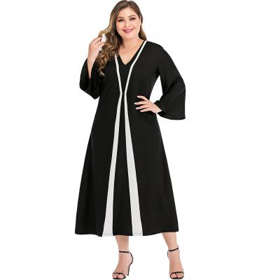 China NUSPIRE viable 2021 summer white and black v-neckline plus size women's contrast stitching long dress for sale