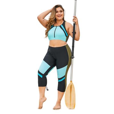 China NUSPIRE Breathable Front Zipper Surf Suit Conservative Two Piece Quick Dry Plus Size Swimsuit For Fat Women for sale