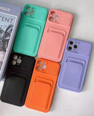 China TPU Slide Camera Protector Card Slots Wallet Phone Case For iPhone 11 12 pro XS max X XR 7 8 plus SE Mini Soft Liquid Silicone Cover for sale