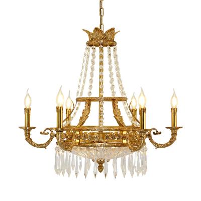 China Modern rococos gold Jewelerytop pendant light brass dining hanging lamp flushed ceiling copper lamparas chandelier bookcase lighting for sale