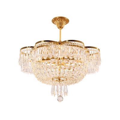 China Jewelerytop Luxury Brass Pendant Lights Hotel Centerpieces Hotel Centerpieces Round K9 Round Ceiling Lamp Crystal Hanging Light for sale