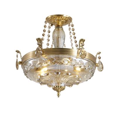 China Jewelerytop Rococo Luxury Brass Hanging Ceiling Lights Bedroom Ceiling Lamp Glass Bowl Round Mount Flush Mount Lamp for sale