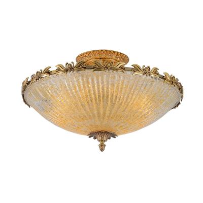 China Vintage Baroque Glass Antique Brass Handmade Classic Copper Lamp Shade Panel Suspended Hanging Ceiling Light for sale