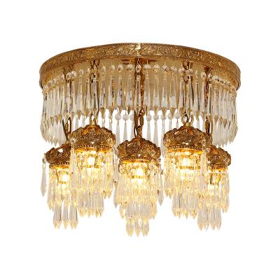 China Jewelerytop Outdoor Mounted 6 Lights Lighting Modern Luxury Gold Led Light Crystal Drop Modern Vintage Ceiling Lamps For Home for sale