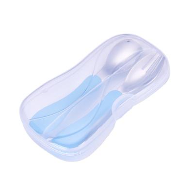 China BPA Free Wholesale Baby Food Spoon And Stainless Steel Feeding Fork And Spoon Silicone Set Feeding Kit For Babies for sale