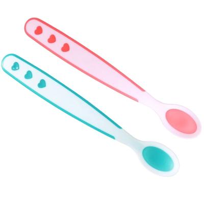 China BPA Free Children's Temperature Smelling Portable Baby Silicone Spoon and Fork Set Soft Silicone Baby Training Feeding Spoon for sale