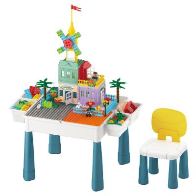 China Modern Indoor Buiolding Blocks Table Kids Table and Chair with Mini Brick Toys Creative Building Blocks Table for Kids for sale