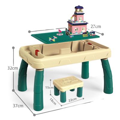 China Chinese Children's Cartoon Multifunctional Building Table Assembling Particle Building Plastic Table And Chair Set for sale