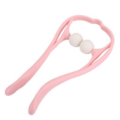 China Handheld Neck Massager Handheld Pressure Relieve Hand Roller Massager Double Point Shoulder Neck Self Massager Health Care Tool for sale