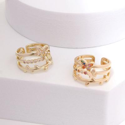 China Ring Personality Multi Layered Cubic High Quality Zircon Butterfly Bling Hiphop Rhinestone Open Adjustable Gold Rings Unisex for sale