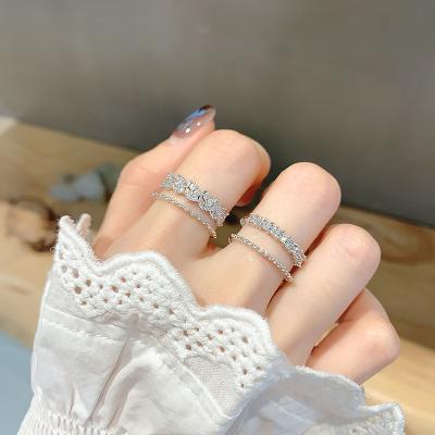 China Diamond White Silver Plated Korean CLASSIC 2 Ring Stain Steel Adjustable Rhinestone Crystal Ring For Woman Girls for sale