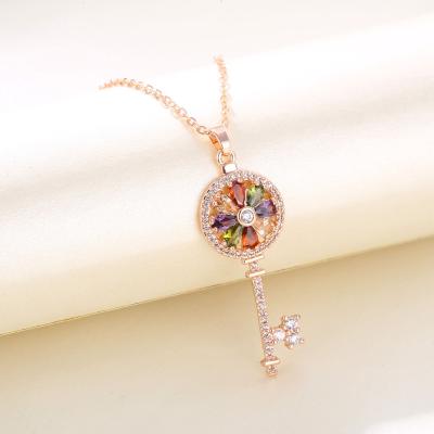 China CLASSIC Luxury Charm Pendants Alloy Jewelry Rhinestone Fashion Shape Design Key Necklace For Woman Girls Accessories for sale