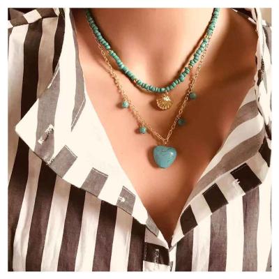 China Wholesale Heart Shell Shape Vintage Vintage Pendant Flat Around Stone Loose Bead Necklace Jewelry For Woman Man for sale