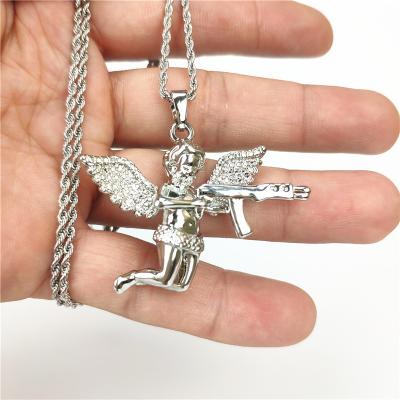 China New Fantastic Cute Gold Plated 2021 Angle Rhinestone Pendant Necklace Silver Jewelry For Woman Man for sale