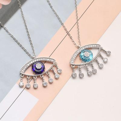 China New Design Religious Fashion Luxury Crystal Sliver Jewelry Eyes Shape Pendant Necklaces For Woman Accessories for sale