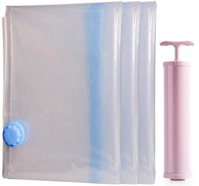 China Sustainable Transparent Vacuum Storage Bag For Clothing For Travel With White Card Pump for sale