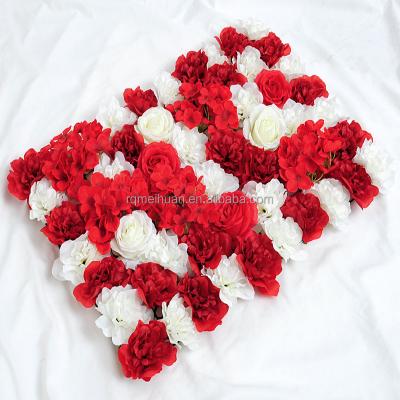 China Decoration Artificial Silk Flower Wall Cloth Red Rose Background for sale