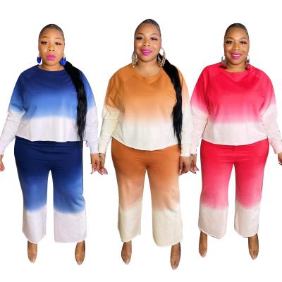 China Fashion Clothing Women Breathable Gradient Pants Oversized Loose Hoodies Tops Joggers 5xl Two Piece Set Plus Size Women Clothing for sale