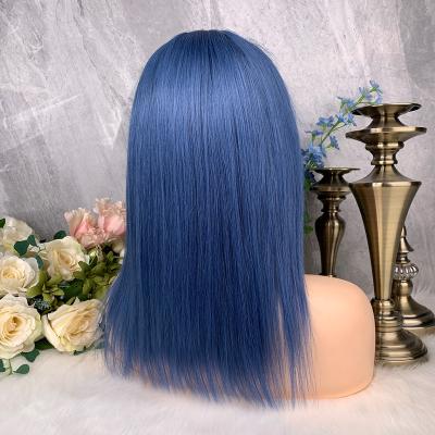 China Curly Full Lace Human Hair Wig Glueless Blue Mix 180 Densities Full 18 Inches Full Lace Front Human Hair Wigs Colored for sale