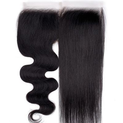 China Soft Straight Thick Shedding Straight Hair With Ear 5x5 4x4 Lace Frontal Transparent Swiss Lace Closure for sale