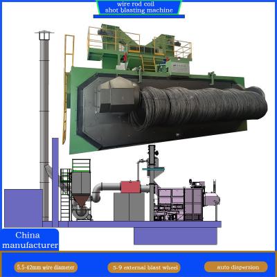 China Wire Loss 0.2-0.3% One Door Two Screw Mandrel Operation Rod Coil Shot Blasting Machine for sale