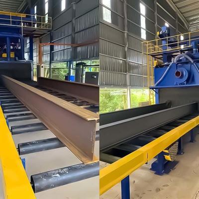 中国 Yellow and Blue Steel I-Beam Cleaning Equipment Roller Conveyor Shot Blasting Machine 販売のため