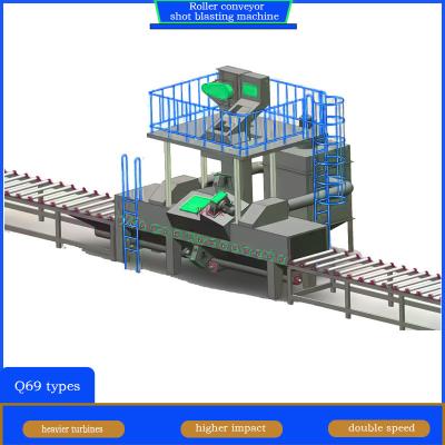 China Roller Conveyor Shot Blasting Machine with Large I-Beam and 4*11kw Impeller Head Power zu verkaufen