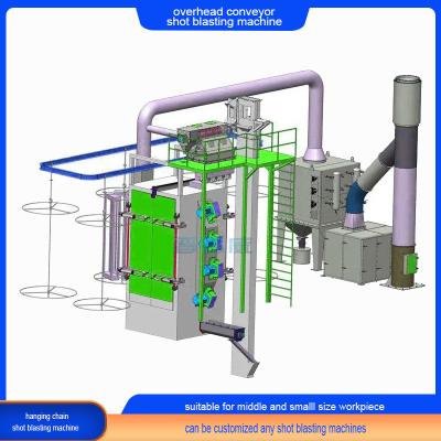 China Stepping Overhead Rail Chain Conveyor Shot Blasting Machine Design for All Work Pieces en venta