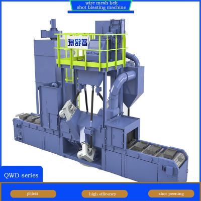 中国 Yellow and Blue Wire Mesh Belt Conveyor Shot Blasting Machine for Workpiece Descaling 販売のため