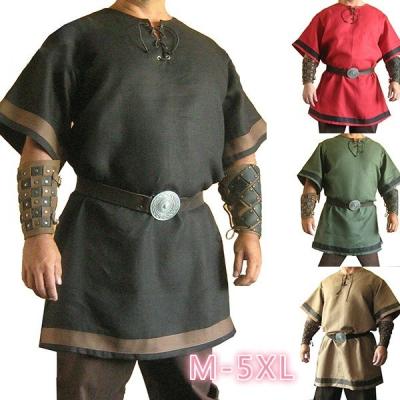 China Medieval Renaissance Viking Warrior Knight LARP Cosplay Costume Adult Men Vintage Army Pirate Pirate Tunic Shirt Complete Outfits for sale