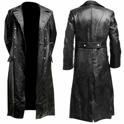 China Waterproof MEN'S CLASSIC WW2 OFFICER UNIFORM BLACK LEATHER DITCH COAT REAL for sale