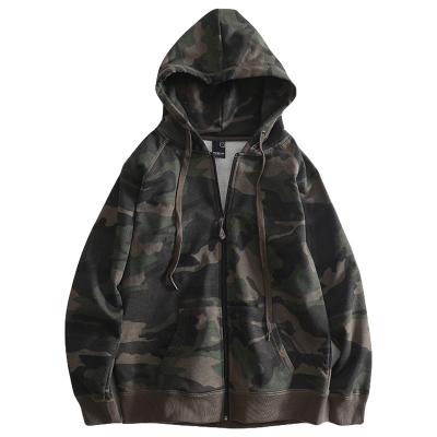 China Foreign Trade Sustainable Factory Customized Camouflage Sweater Men Cotton Thin Terry Pullover Hoodie Hooded Zipper Jacket for sale