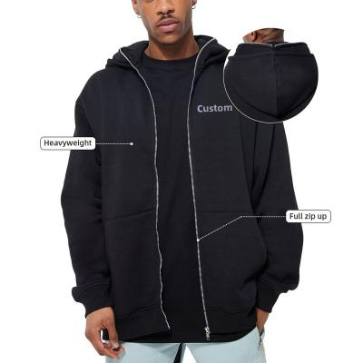 China Viable factory custom full zip up hoodie 500 gsm cotton full face double layer heavyweight custom zip up hoodies mens for sale