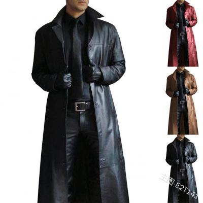 China 2022 Mens Viable Leather Moto Biker Anorak Gothic Punk Ditch Coat Spring Autumn Long Black Pu Outwear Coats For Men for sale