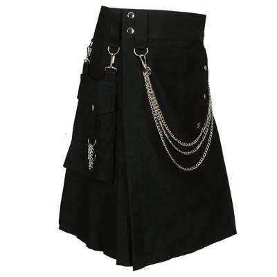 China Fashionable Wholesale Cotton Scottish Black Fashion Utility Kilt Chained for sale