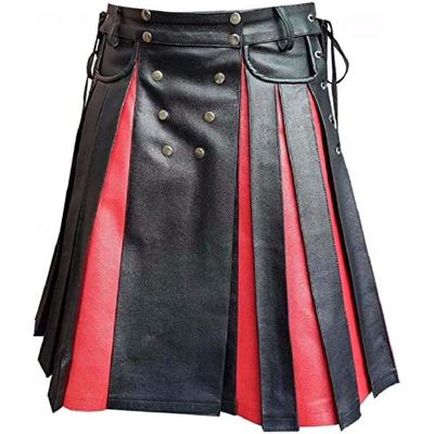 China Black PU Men's & Red Leather Gladiator Kilt with Front Panels Scottish Kilts Utility Flat LARP for sale