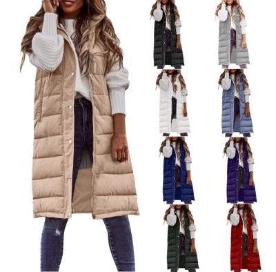 China S-5XL new arrival fashion solid color turn-down collar female cotton clothing waterproof casual sleeveless hooded long cardigan coat for sale