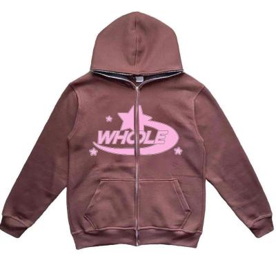 China Waterproof Factory Brown 400 Custom Grown 500 Gsm Hoodie Men's Full Pullover Men's Unisex Heavy Zipper Puff Print Hoodie for sale