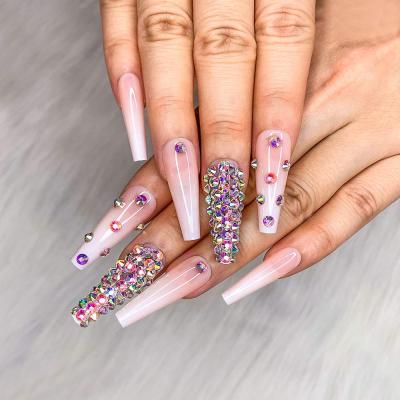 China Not easy to break; Hot Luxury Good Flexibility Gradient Color Fake Nails Full Cover Nail Tips Gently Gel Artificial Nails Long Press On Nails With Fake Stones for sale