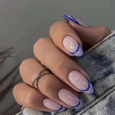 China Not easy to break; Good Flexibility Customized Your Own Logo Abstract Almond Nail Tips Full Cover Gel Soft French Artificial Nails Press On Nails For Girl for sale