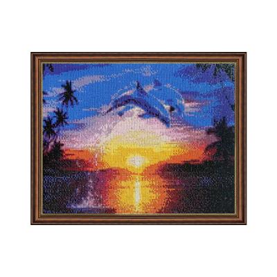 China Personalized Custom Handmade Painting With Diamonds Landscape Sunset Sea Diy Diamond Painting With Frame For Home Decor for sale