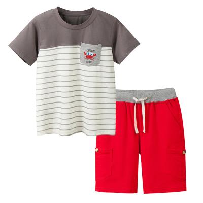 China Baby Boy Kids Casual Casual Clothes Sets Cotton Ocean Sea Crab Graphic T-shirt And Elastic Waistband Cargo Bermuda Shorts For Summer for sale