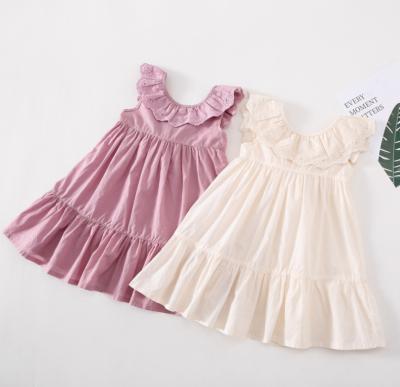 China 2021 Fashion Anti-wrinkle 2021 Fashion Princess Knee-Length Knee-Length Petaled Sleeveless Solid Color O-Neck Dress Cute Baby Kids Girls Partywear for sale