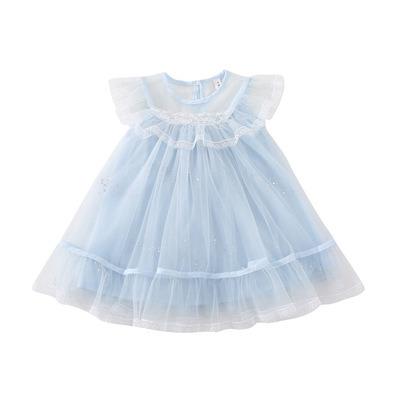 China 2021 Anti-wrinkle fashion o-neck baby clothes cute princess lace knee-length sleeveless ruffle dress kids partywear for sale